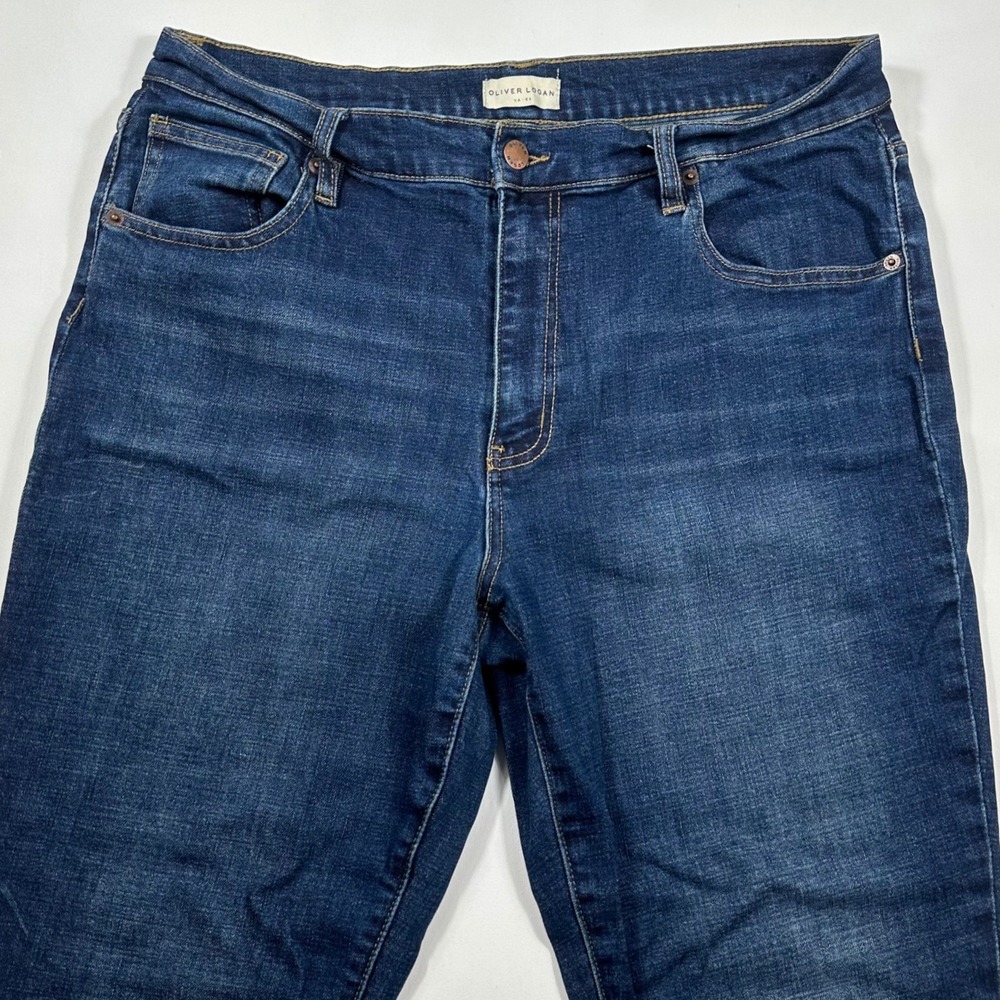 Oliver Logan Straight Leg Jeans Womens 33x28 Raw Hem Dark Wash Denim